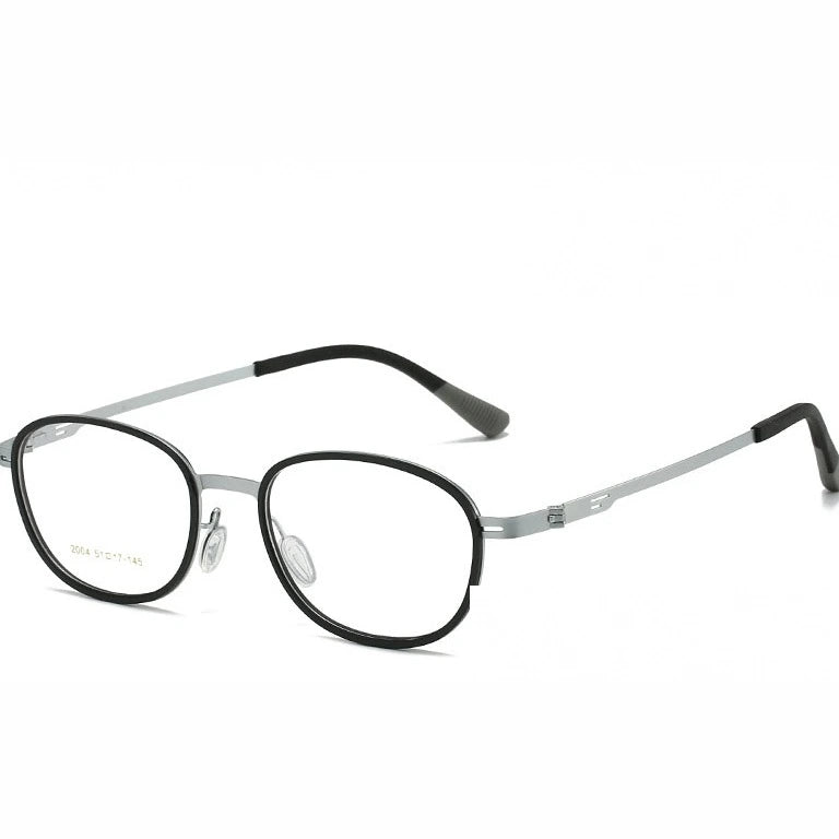 Kansept Unisex Full Rim Oval Round Steel Reading Glasses 72004 - 2004-BLACK SILVER / -400