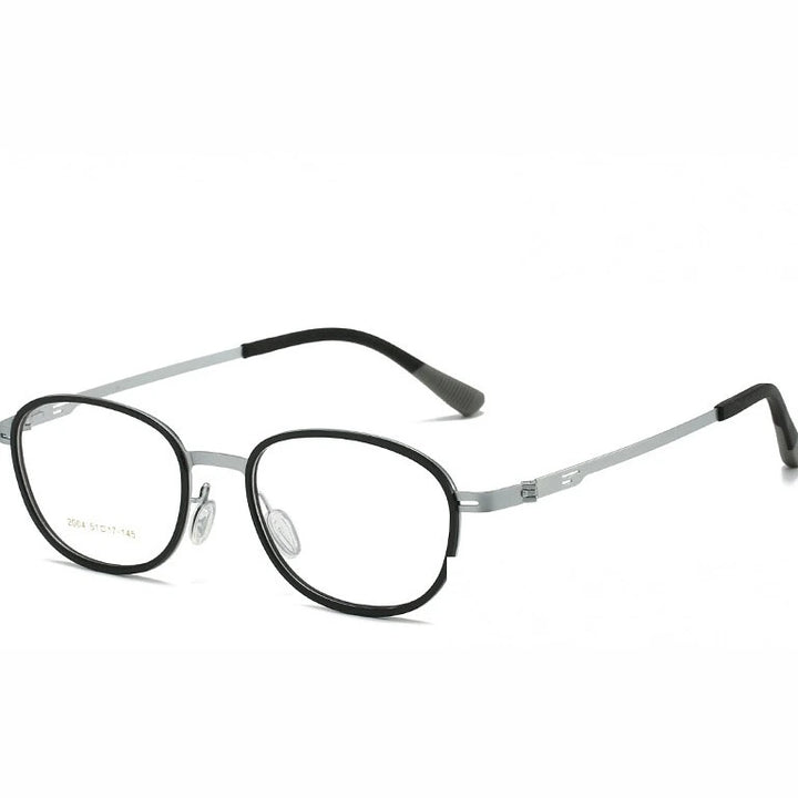 Kansept Unisex Full Rim Oval Round Steel Reading Glasses 72004 - 2004-BLACK SILVER / -400