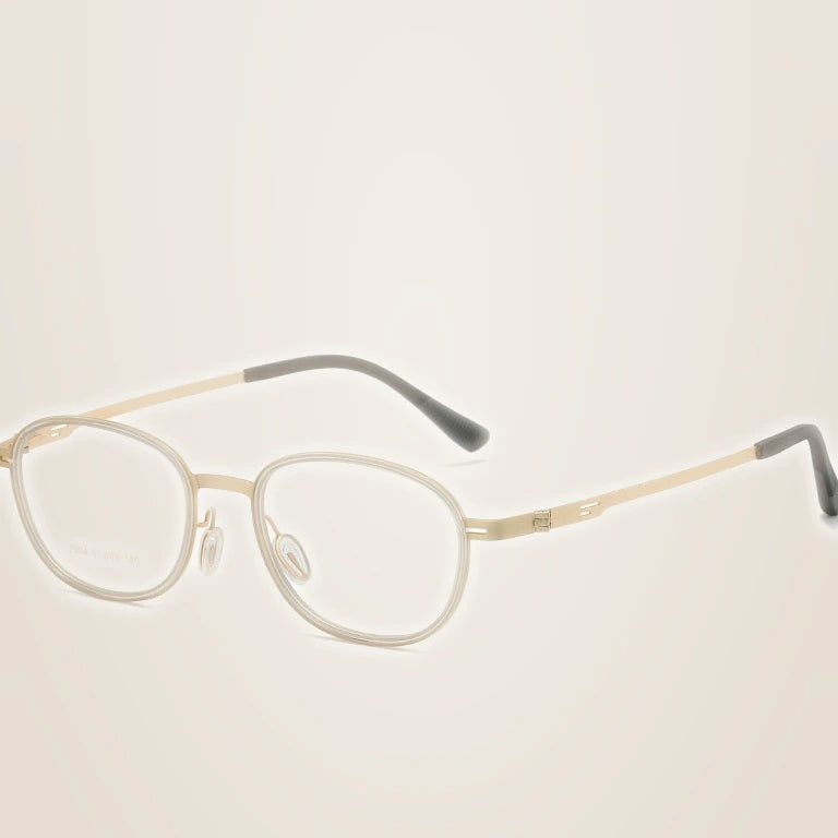 Kansept Unisex Full Rim Oval Round Steel Reading Glasses 72004 - 2004-CRYSTAL GOLD / -100