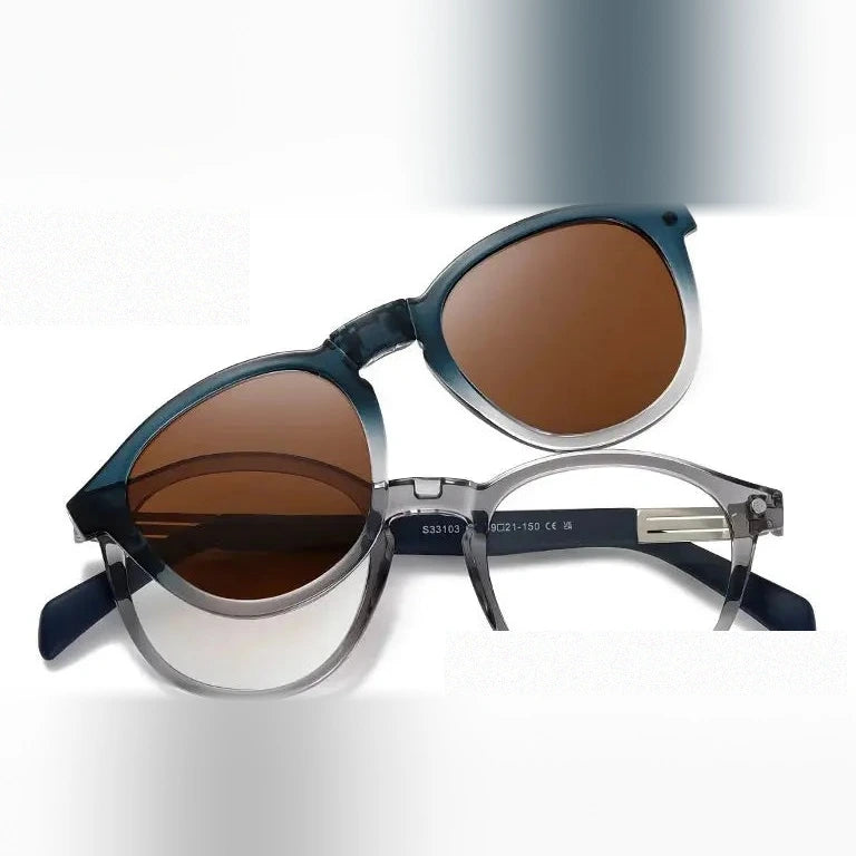 Kansept Unisex Full Rim Round Tr 90 Titanium Reading Glasses Clip On Sunglasses 33103 - S33103C3 GRAY / +250