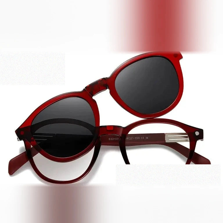 Kansept Unisex Full Rim Round Tr 90 Titanium Reading Glasses Clip On Sunglasses 33103 - S33103C4 RED / +400