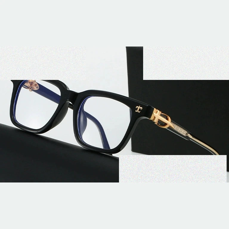 Kansept Unisex Full Rim Square Acetate Reading Glasses 25139 - 2513C1-BLACK GOLD / -100
