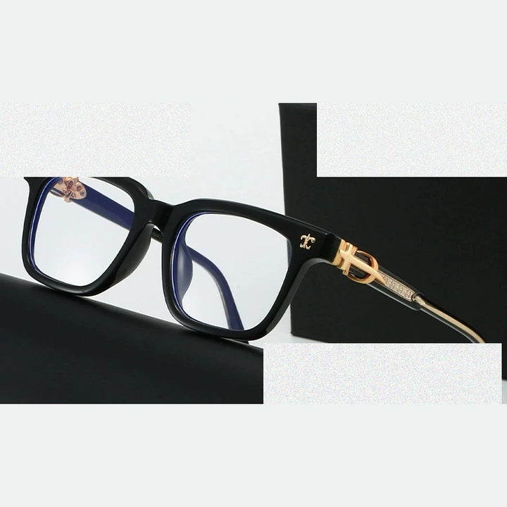 Kansept Unisex Full Rim Square Acetate Reading Glasses 25139 - 2513C1-BLACK GOLD / -100