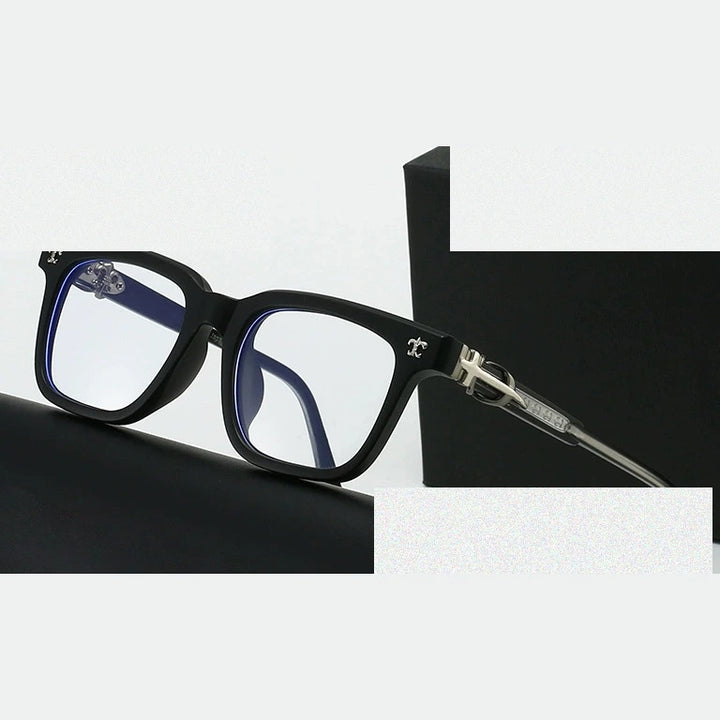 Kansept Unisex Full Rim Square Acetate Reading Glasses 25139 - 2513C2-BLACK SILVER / -400