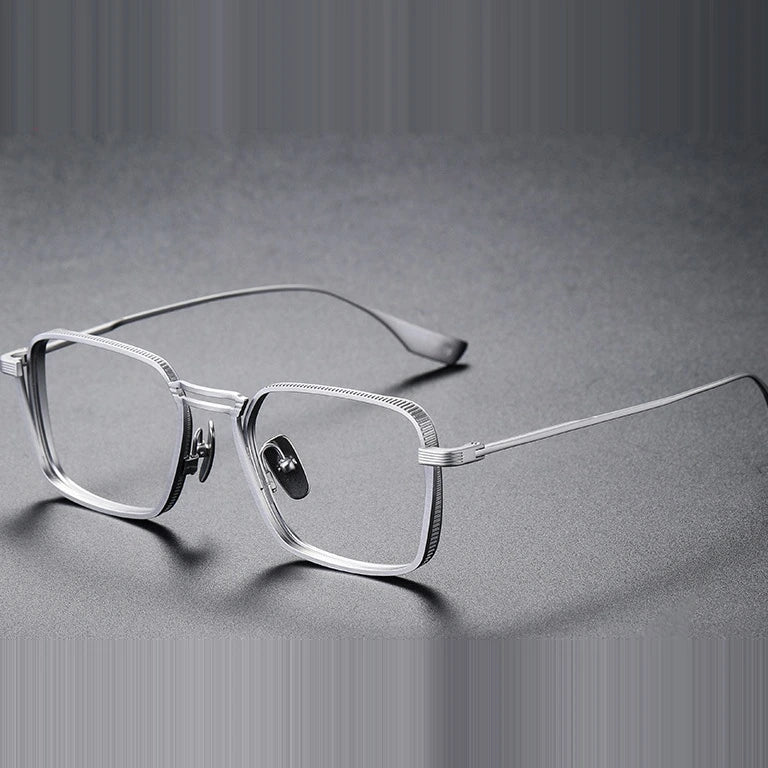Kansept Unisex Full Rim Square Double Bridge Titanium Reading Glasses 628125 - DLX125C1 SILVER / 0