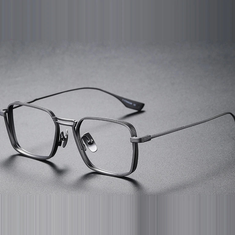 Kansept Unisex Full Rim Square Double Bridge Titanium Reading Glasses 628125 - DLX125C2 GUN / +150