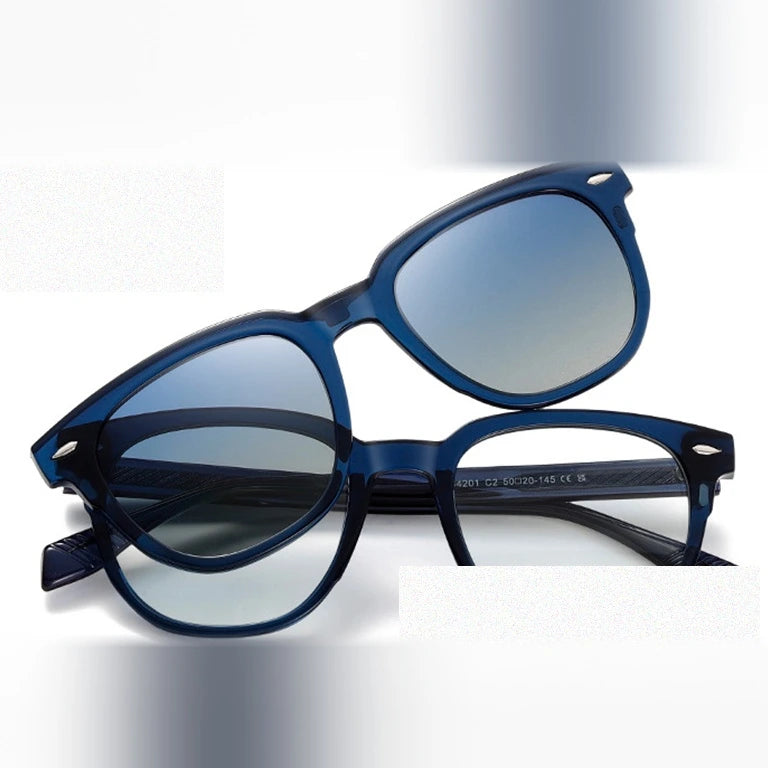 Kansept Unisex Full Rim Square Tr 90 Alloy Reading Glasses Clip On Sunglasses 34201 - S34201C2 BLUE / -400