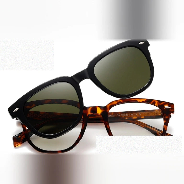 Kansept Unisex Full Rim Square Tr 90 Alloy Reading Glasses Clip On Sunglasses 34201 - S34201C3 DEMI / -50