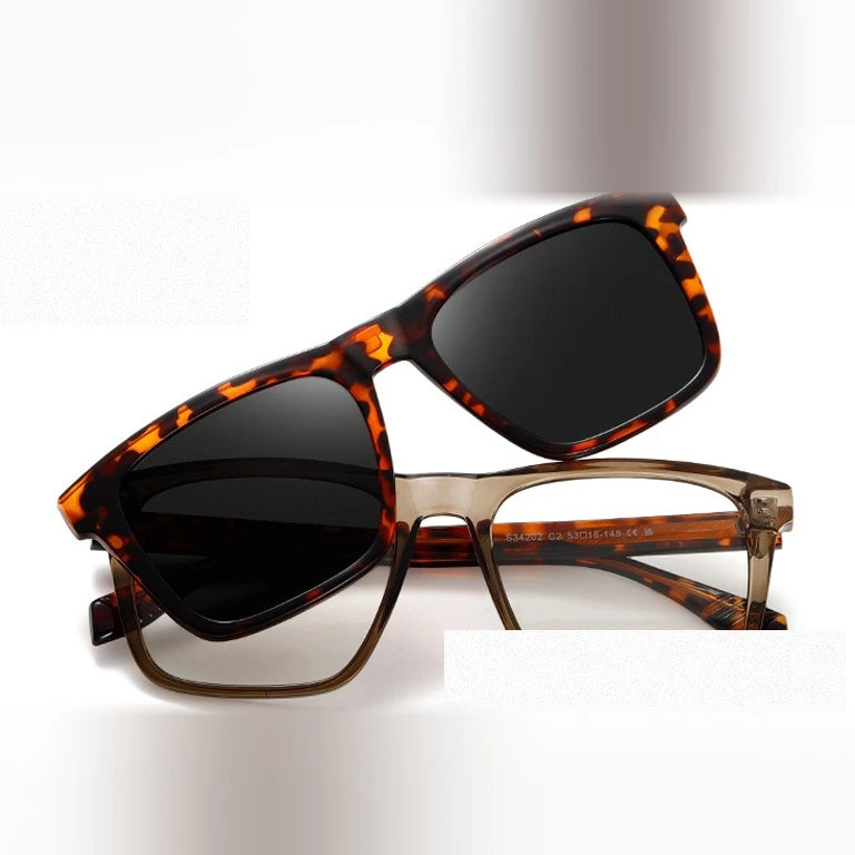 Kansept Unisex Full Rim Square Tr 90 Alloy Reading Glasses Clip On Sunglasses 34202 - S34202C2 KHAKI / -350