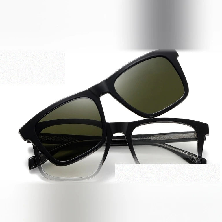 Kansept Unisex Full Rim Square Tr 90 Alloy Reading Glasses Clip On Sunglasses 34202 - S34202C4 GBLACK / -250