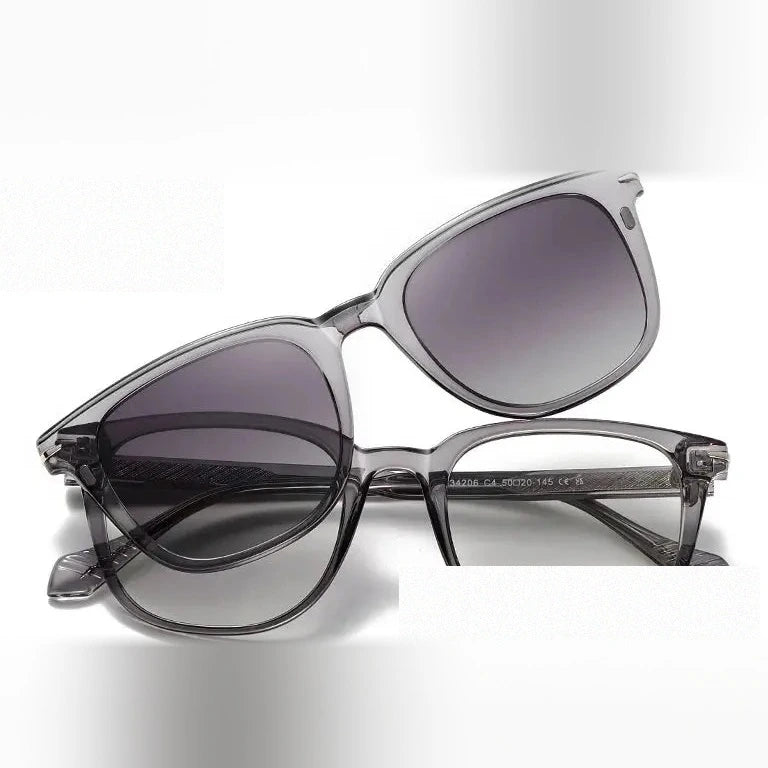 Kansept Unisex Full Rim Square Tr 90 Alloy Reading Glasses Clip On Sunglasses 34206 - S34206C4 GRAY / +200