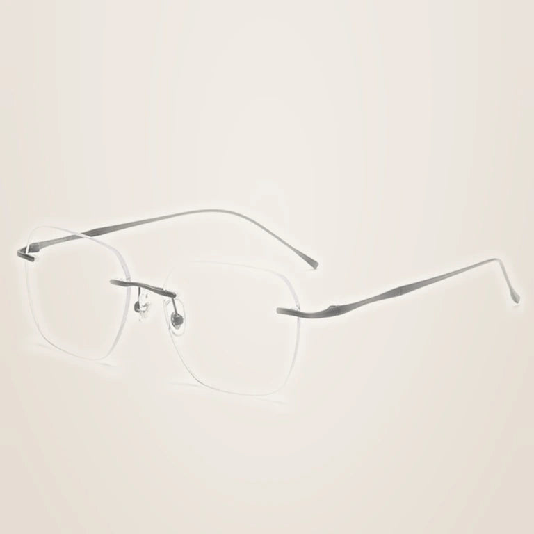 Kansept Unisex Rimless Square Polygon Titanium Reading Glasses 8911/12 - 8911 A BLACK / -350
