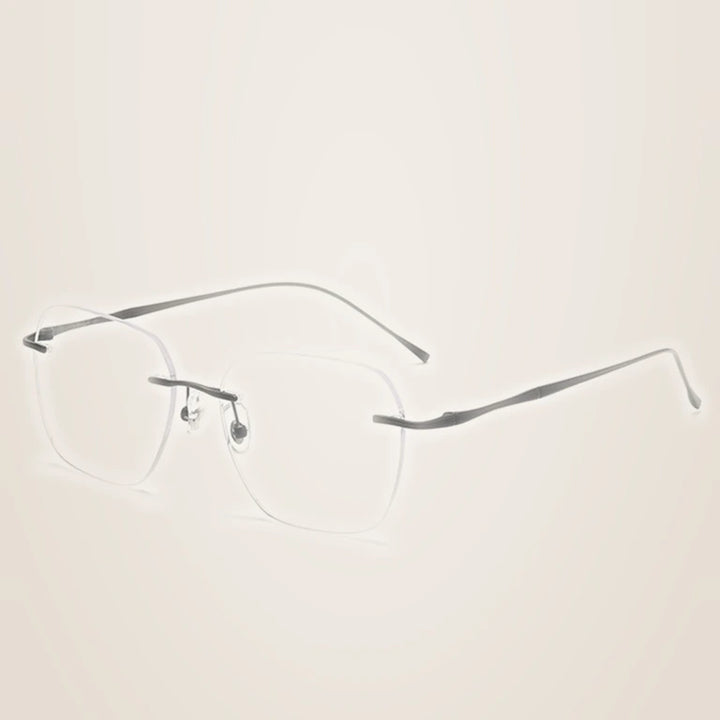 Kansept Unisex Rimless Square Polygon Titanium Reading Glasses 8911/12 - 8911 A BLACK / -350