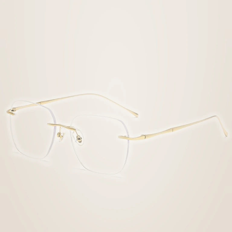 Kansept Unisex Rimless Square Polygon Titanium Reading Glasses 8911/12 - 8911 A GOLD / +100