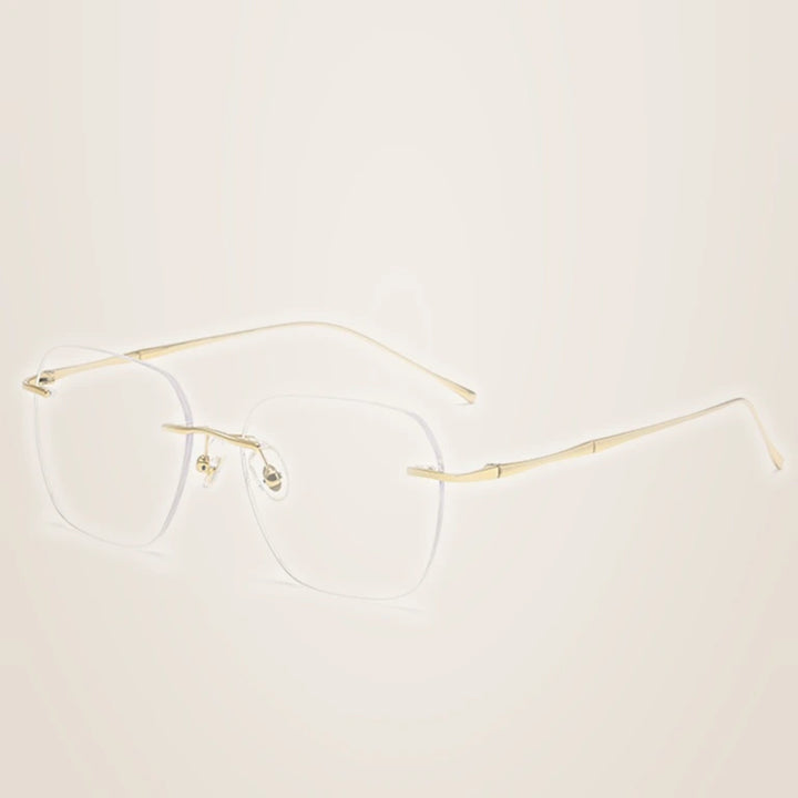 Kansept Unisex Rimless Square Polygon Titanium Reading Glasses 8911/12 - 8911 A GOLD / +100