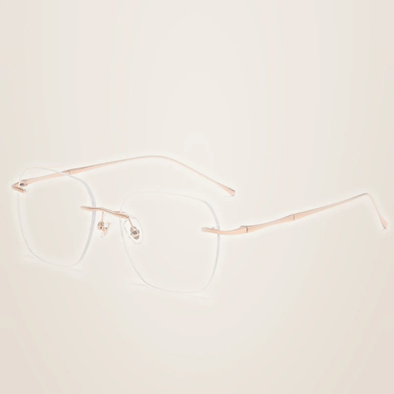 Kansept Unisex Rimless Square Polygon Titanium Reading Glasses 8911/12 - 8911 A ROSE GOLD / -350