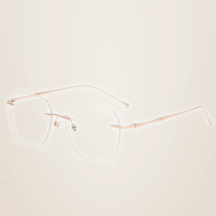 Kansept Unisex Rimless Square Polygon Titanium Reading Glasses 8911/12 - 8911 A ROSE GOLD / -350