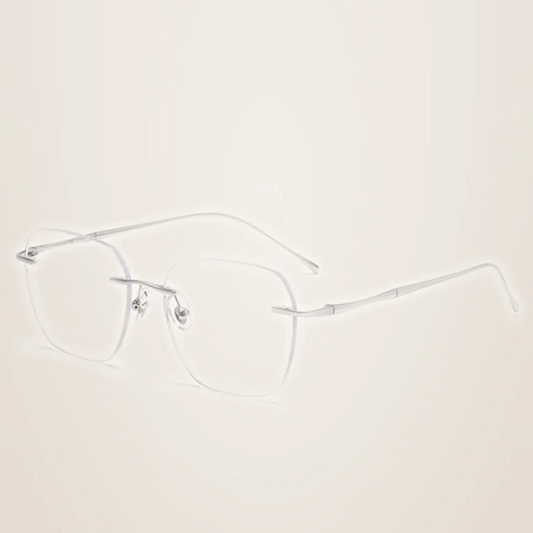 Kansept Unisex Rimless Square Polygon Titanium Reading Glasses 8911/12 - 8911 A SILVER / +350
