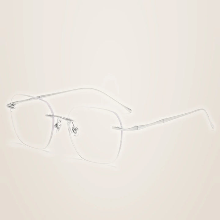 Kansept Unisex Rimless Square Polygon Titanium Reading Glasses 8911/12 - 8911 A SILVER / +350