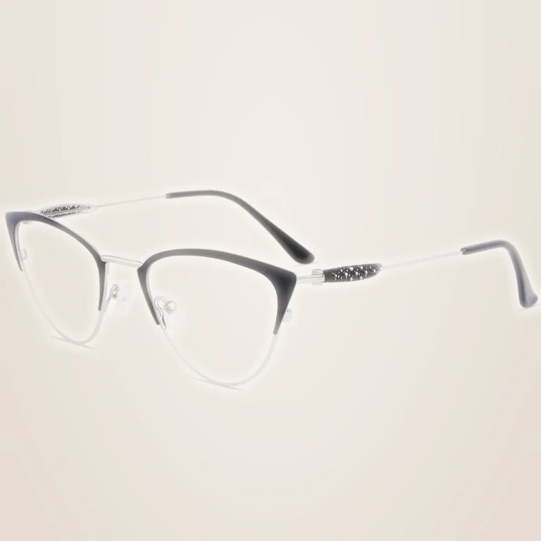 Kansept Women's Full Rim Cat Eye Acetate Steel Reading Glasses 513743 - 3743C1 BLACK / -200