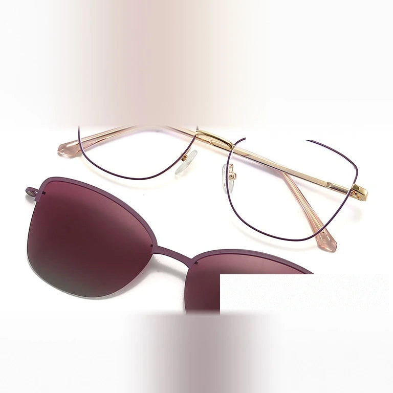 Kansept Women's Full Rim  Cat Eye Alloy Reading Glasses Clip On Sunglasses 70159 - 7015 C4 PURPLE / +50