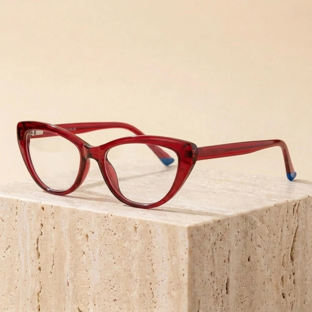 Kansept Women's Full Rim Cat Eye Tr 90 Alloy Reading Glasses 712156 - 2156C3 RED