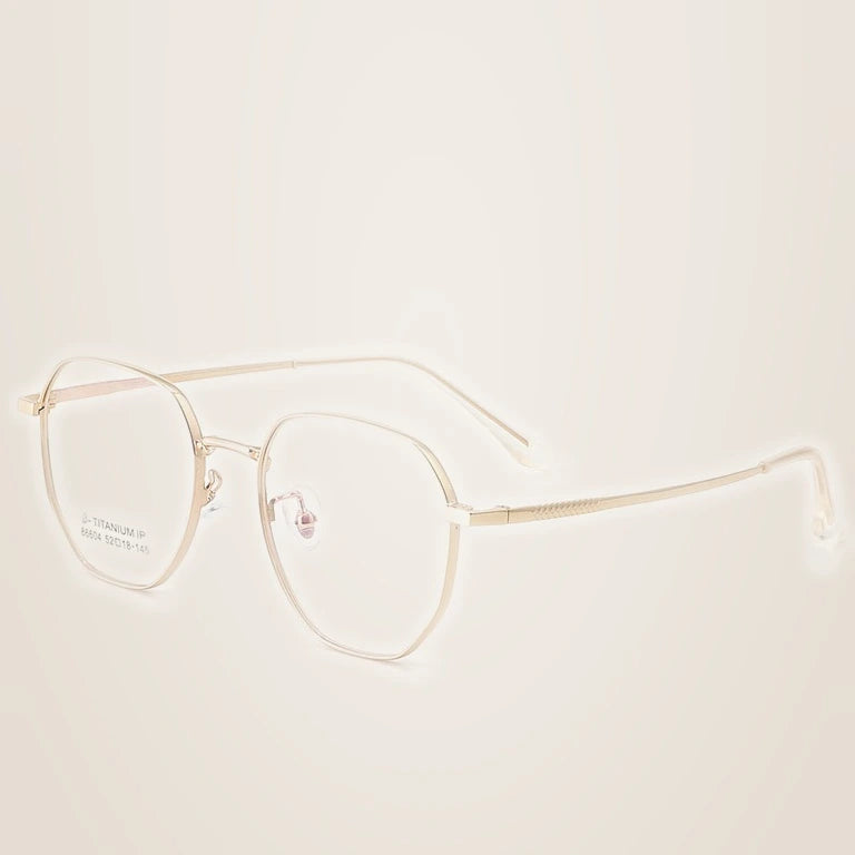 Kansept Women's Full Rim Flat Top Polygon Titanium Reading Glasses 486604 - 86604-Gold / 0