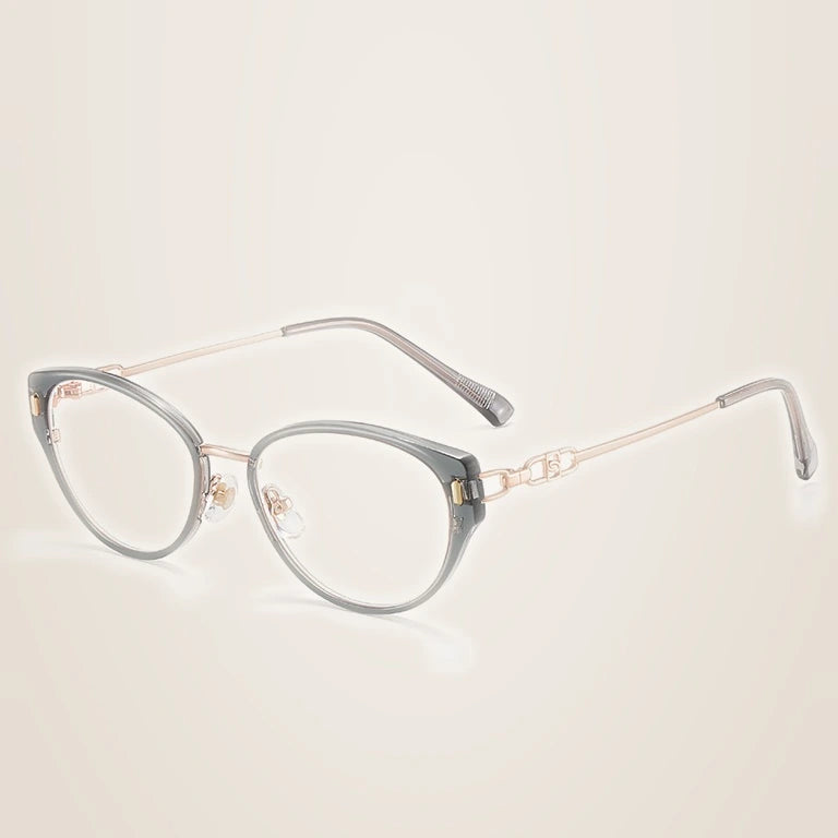 Kansept Women's Full Rim Oval Cat Eye Tr 90 Alloy Reading Glasses 12008 - s12008C7 GRAY / +400