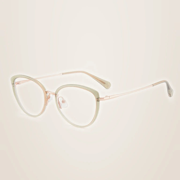 Kansept Women's Full Rim Oval Cat Eye Tr 90 Alloy Reading Glasses 75740 - TQ5740C3 GREEN / -300