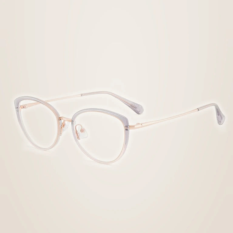 Kansept Women's Full Rim Oval Cat Eye Tr 90 Alloy Reading Glasses 75740 - TQ5740C4 GRAY PINK / +100