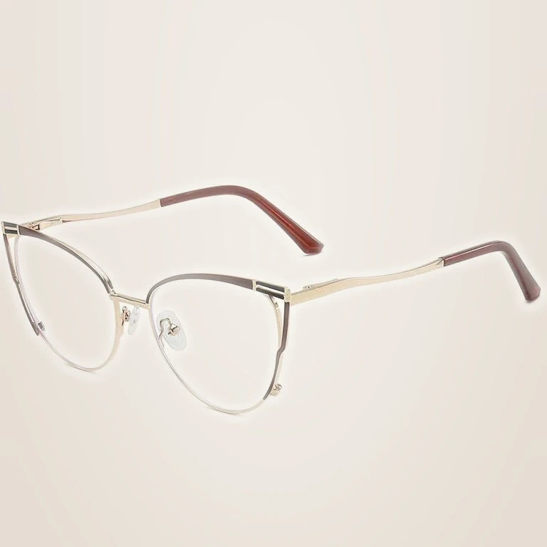 Kansept Women's Full Rim Round Cat Eye Alloy Reading Glasses 556984 - 6984 BROWN / -50