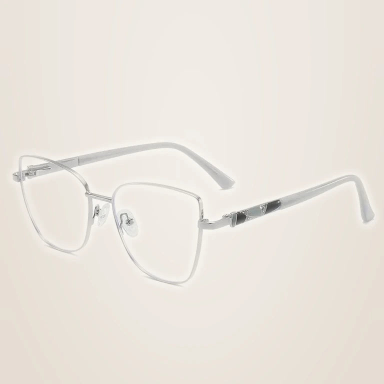 Kansept Women's Full Rim Square Cat Eye Alloy Reading Glasses 556989 - 6989 C6 SILVER / +350