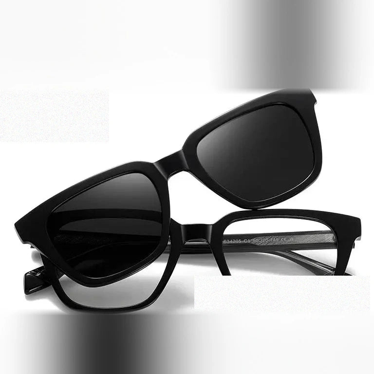 Kansept Women's Full Rim Square Tr 90 Alloy Reading Glasses Clip On Sunglasses 34205 - S34205C1 BLACK / -400