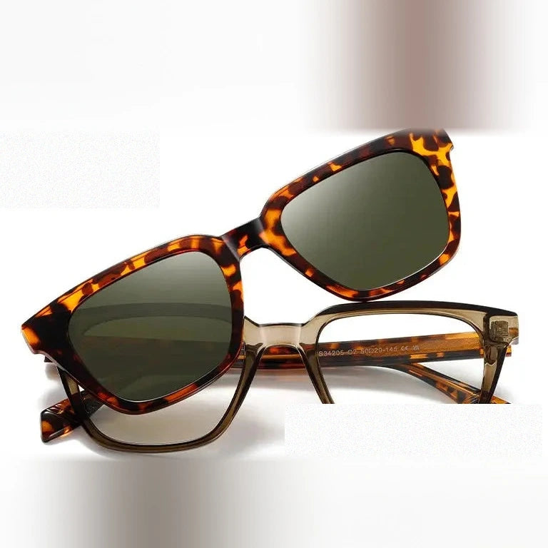 Kansept Women's Full Rim Square Tr 90 Alloy Reading Glasses Clip On Sunglasses 34205 - S34205C2 KHAKI DEMI / -50