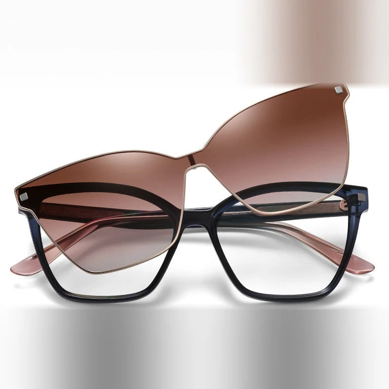 Kansept Women's Full Rim Square Tr 90 Reading Glasses Clip On Sunglasses 87802 - CG7802 BLUE / -400