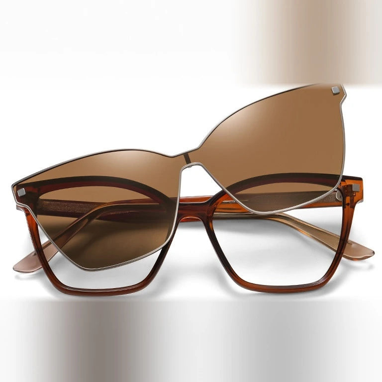 Kansept Women's Full Rim Square Tr 90 Reading Glasses Clip On Sunglasses 87802 - CG7802 BROWN / 0
