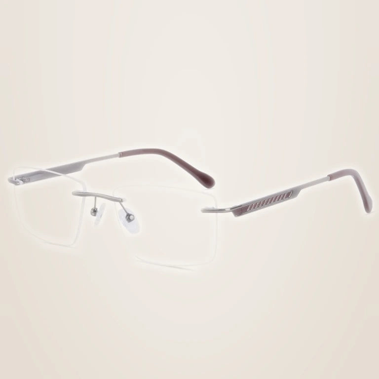 Kansept Women's Rimless Square Alloy Reading Glasses 72601 - YT2601C2 GUN / +100