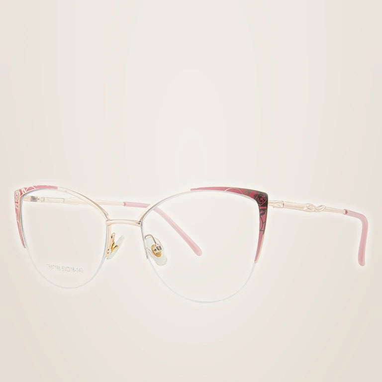 Kansept Women's Semi Rim Cat Eye Alloy Frames - 87198-pink gold