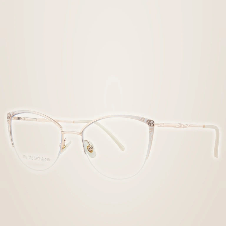 Kansept Women's Semi Rim Cat Eye Alloy Frames - 87198-white