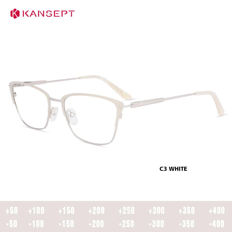Kansept Women's Full Rim Square Tr 90 Alloy Reading Glasses 53321 - MG33321C3 WHITE