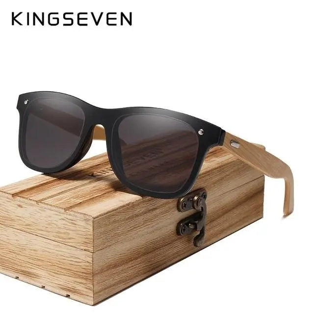 Kingseven Siamese Lens Sunglasses Men Bamboo Women Red Mirror Y5788F1 - gray bamboo