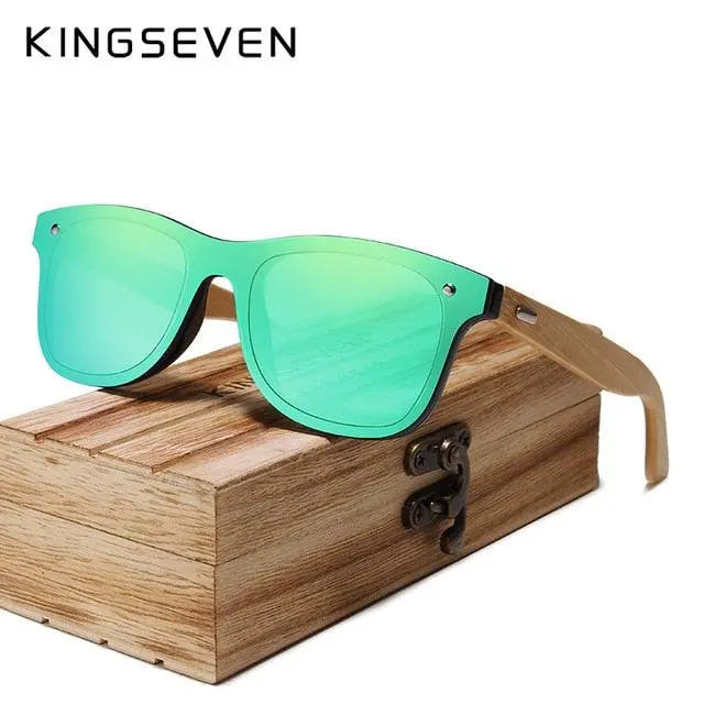 Kingseven Siamese Lens Sunglasses Men Bamboo Women Red Mirror Y5788F1 - green bamboo
