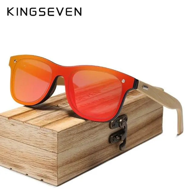 Kingseven Siamese Lens Sunglasses Men Bamboo Women Red Mirror Y5788F1 - red bamboo