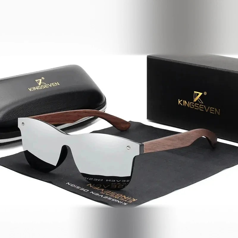 Kingsven Women's Full Rim Square Walnut Wood Sunglasses Nw5504 - Silver walnut wood / With Wood Case