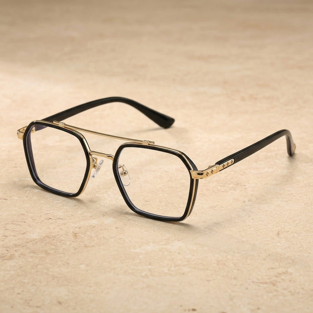Kocolior Unisex Full Rim Square Acetate Double Bridge Titanium Eyeglasses 0039 - Black Gold