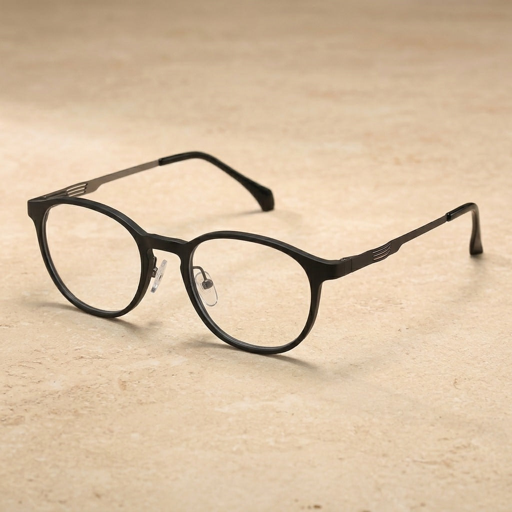 Kocolior Unisex Full Rim Irregular Round Tr 90 Titanium Eyeglasses 1935 - Black