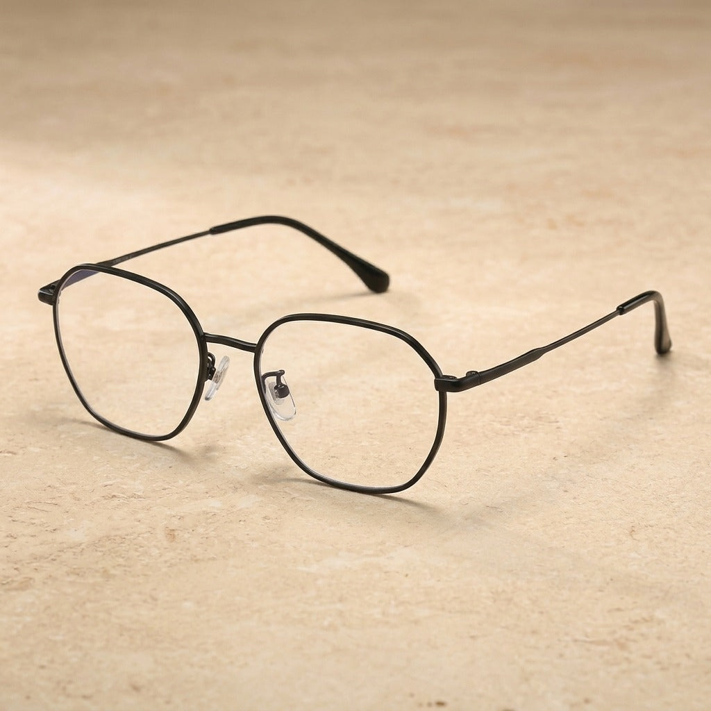 Kocolior Unisex Full Rim Polygon Titanium Alloy Eyeglasses 2237 - Black