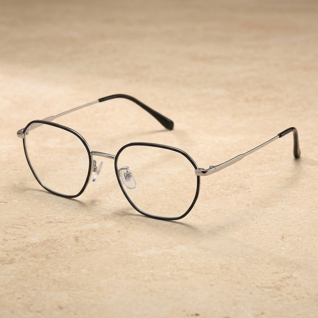 Kocolior Unisex Full Rim Polygon Titanium Alloy Eyeglasses 2237 - Silver Black