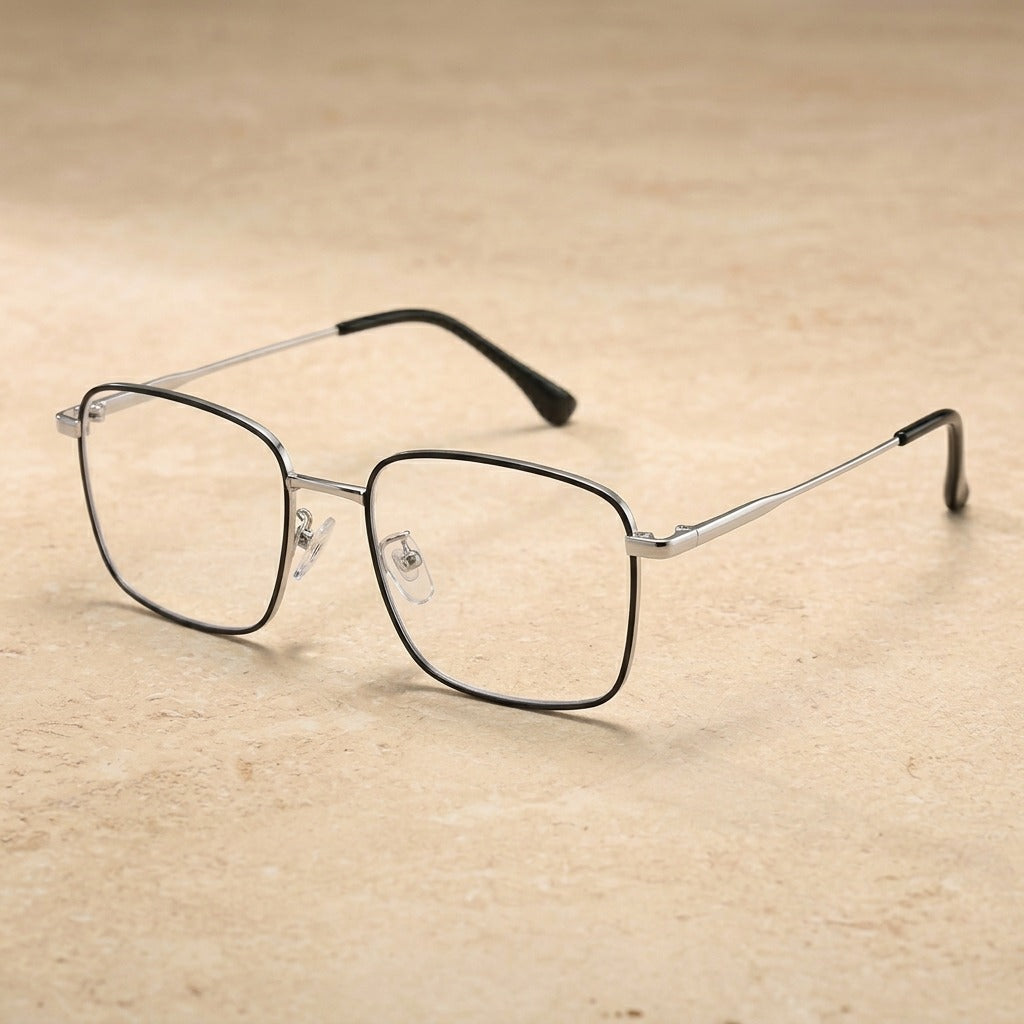 Kocolior Unisex Full Rim Square Titanium Eyeglasses 2320 - Silver Black