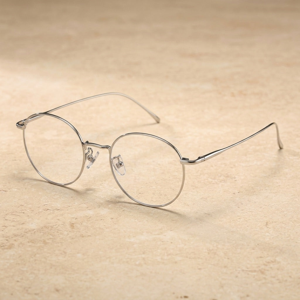 Kocolior Unisex Full Rim Round Titanium Eyeglasses 3216 - Silver